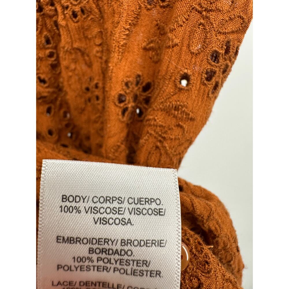 Lucky Brand Top‎ Womens Sz S Burnt Orange Lace Ruffle Button Front Boho Earthy - Picture 7 of 7
